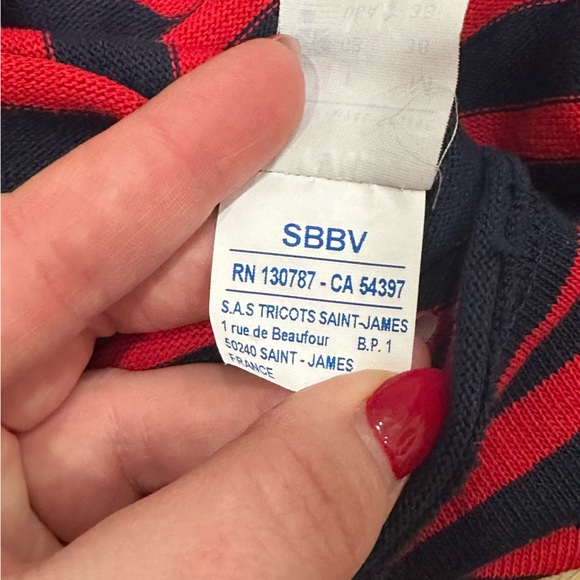 Saint James Women’s Breton Stripe Long Sleeve 100% Cotton Top Red Navy Size M - Picture 7 of 13